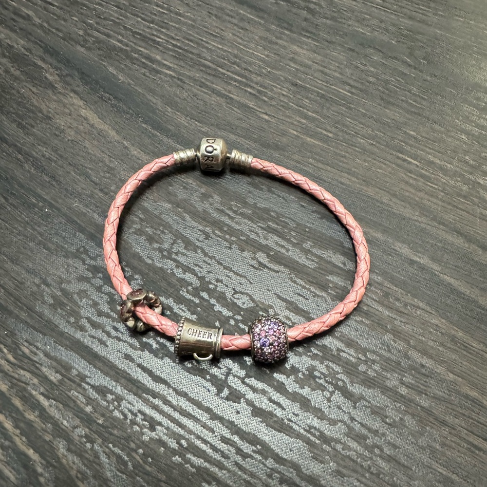 Pandora Pink Braided Bracelet with charms